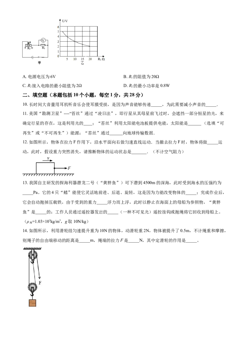 2018年辽宁省盘锦市中考物理试题（空白卷）_中考真题_4.物理中考真题2015-2024年_地区卷_辽宁物理_辽宁物理_盘锦物理15-22