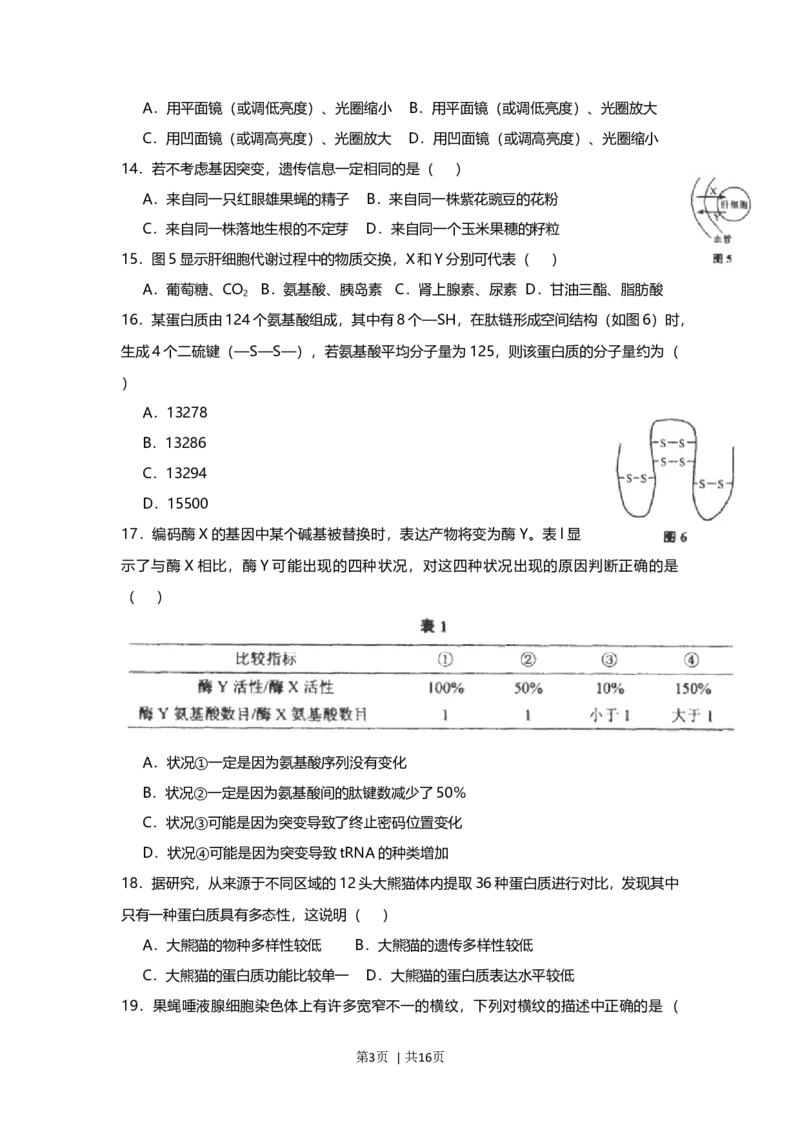 2013年高考生物试卷（上海）（空白卷）_1.高考2025全国各省真题+答案_01.2008-2024全国高考真题（按省份分类）_31.上海_2008-2022&middot;（上海）生物高考真题