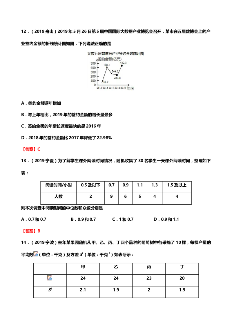 2019年中考数学真题分类训练&mdash;&mdash;专题十八：统计与概率_中考真题_2.数学中考真题2015-2024年_2019年全国中考数学206份_2019年中考数学真题分类训练