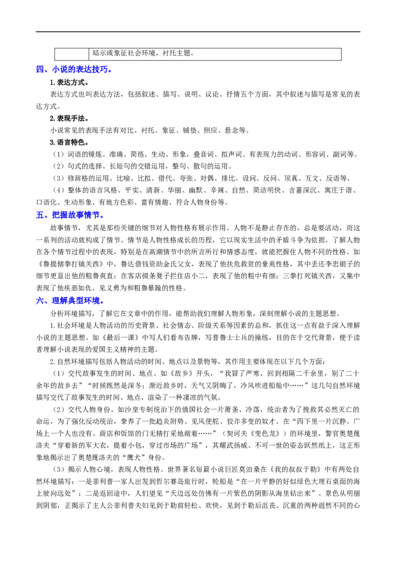 考点13小说阅读（重难讲义）（原卷版）_120中考语文全套复习_中考语文复习总复习_一轮复习资料_完2024年中考语文一轮复习讲义练习（全国通用）_第二部分：帮阅读
