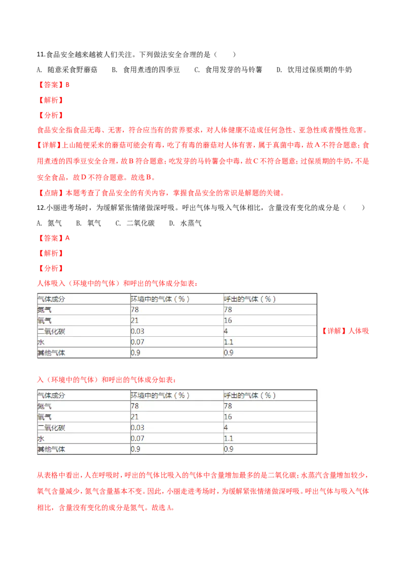 2018年广西省柳州市中考生物试题（解析）_中考真题_8.生物中考真题2015-2024年_地区卷_广西省_柳州生物2016-2020