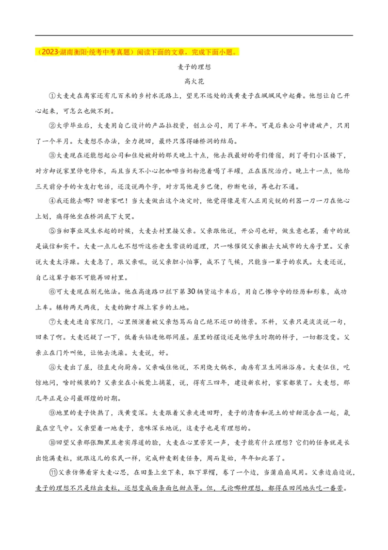 第12关：小说阅读（原卷版）_120中考语文全套复习_中考语文复习总复习_一轮复习资料_完2024年中考语文一轮复习讲义+练习（全国通用）_配套题型专练（原卷版+解析版）