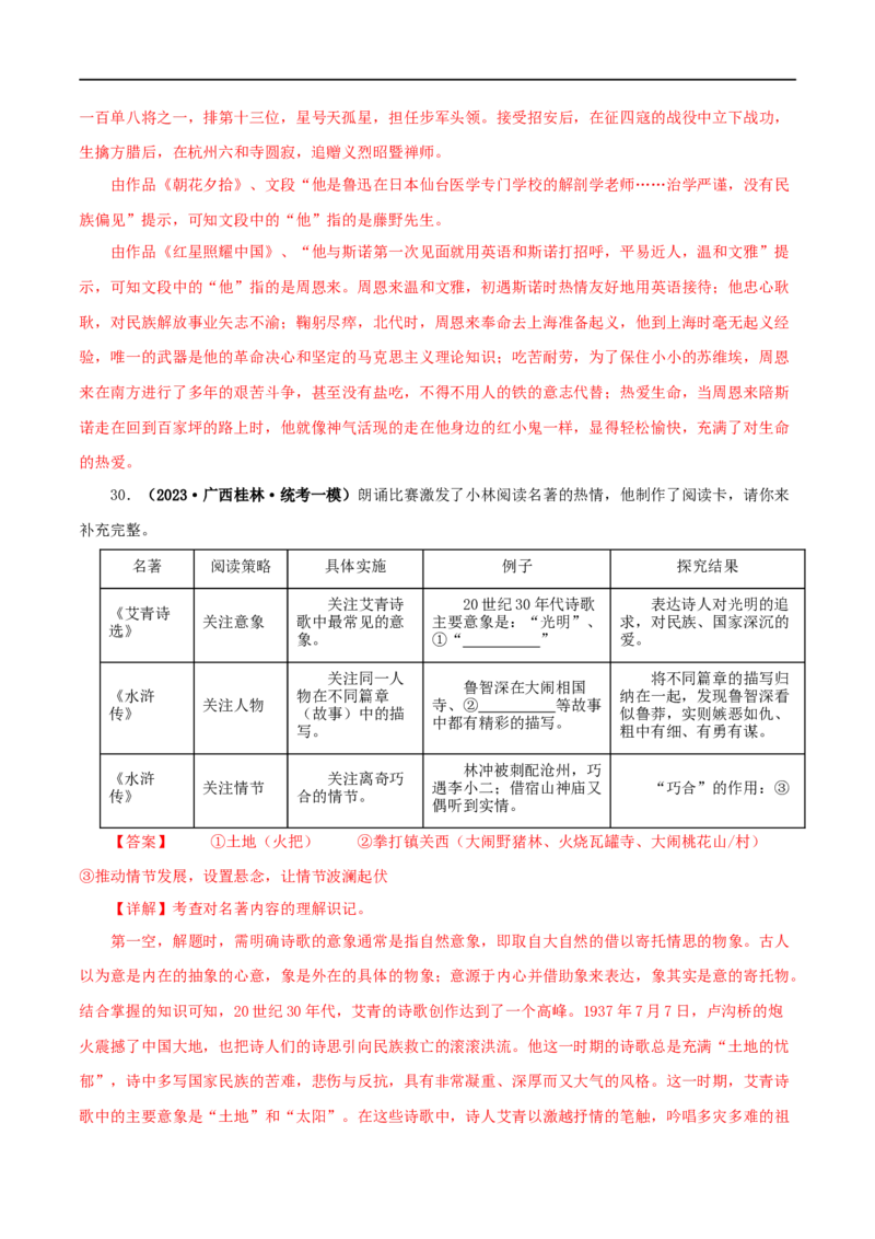 专题09《艾青诗选》真题精练（综合题）（解析版）_120中考语文全套复习_中考语文复习总复习_专项复习资料_完2024年中考语文名著阅读知识知识梳理+真题练习_答案解析版