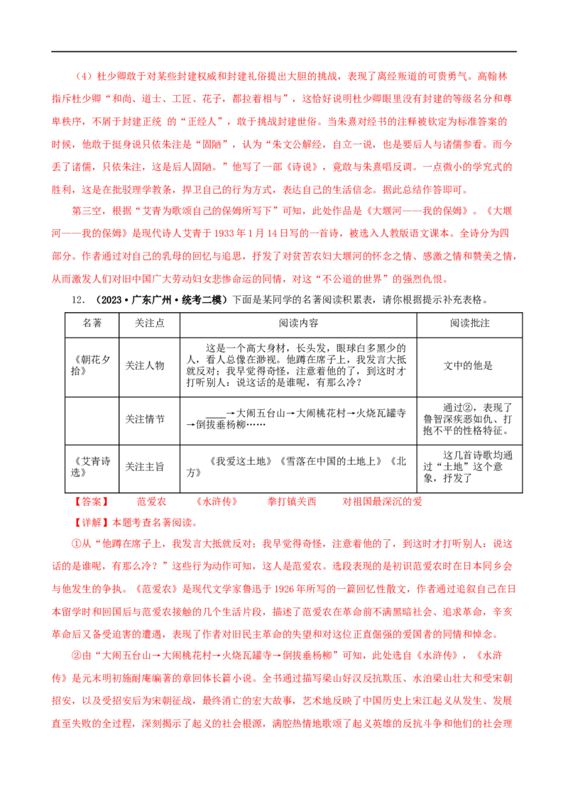 专题09《艾青诗选》真题精练（综合题）（解析版）_120中考语文全套复习_中考语文复习总复习_专项复习资料_完2024年中考语文名著阅读知识知识梳理+真题练习_答案解析版