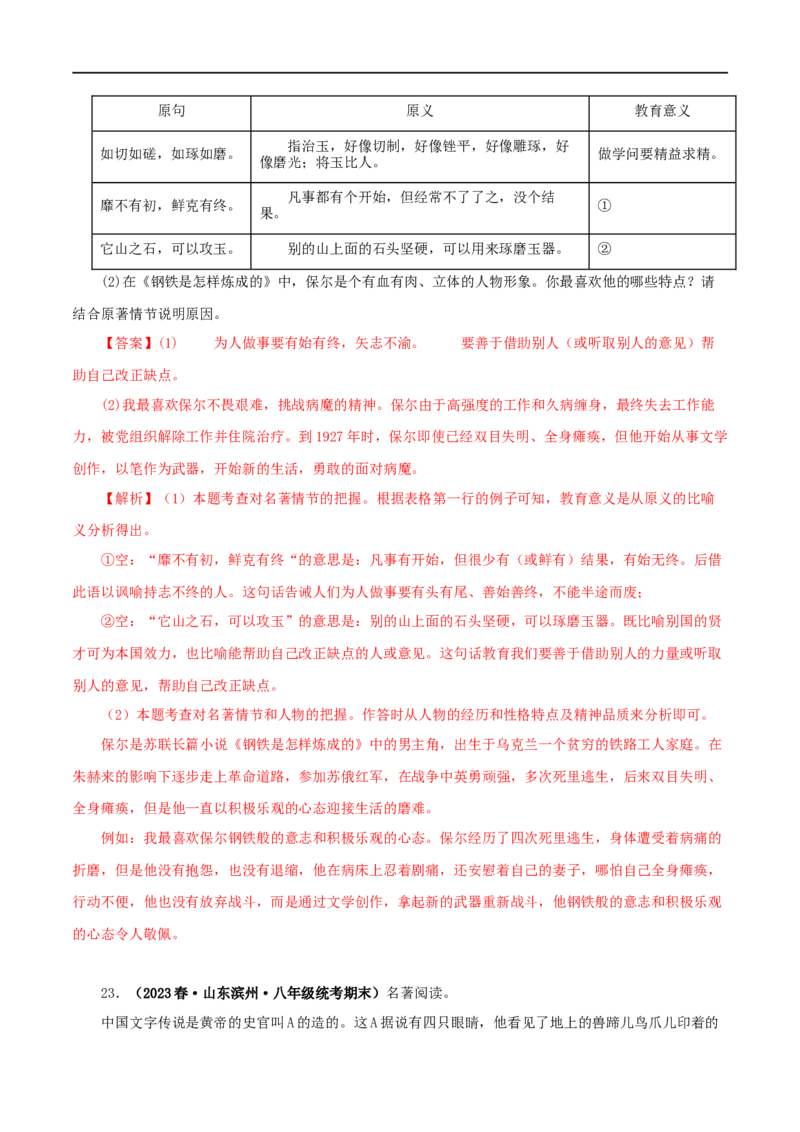 专题07《经典常谈》真题精练（综合题）（解析版）_120中考语文全套复习_中考语文复习总复习_专项复习资料_完2024年中考语文名著阅读知识知识梳理+真题练习_答案解析版