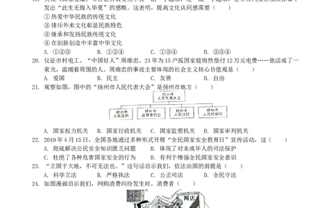 2019年江苏省扬州市初中政治试题_中考真题_7.政治中考真题2015-2024年_地区卷_江苏省_扬州中考政治08-22