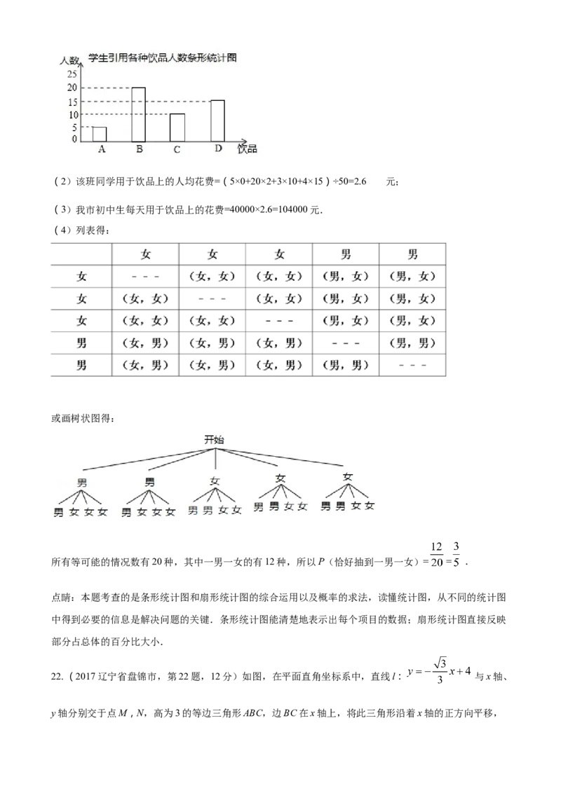 2017年辽宁省盘锦市数学中考试卷（解析）_中考真题_2.数学中考真题2015-2024年_地区卷_辽宁省_辽宁数学_辽宁数学_盘锦数学13-22