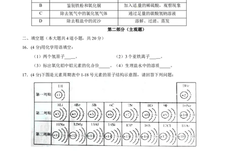 2017年辽宁省营口市中考化学试题（空白卷）_中考真题_5.化学中考真题2015-2024年_地区卷_辽宁化学_辽宁化学_营口化学15-22