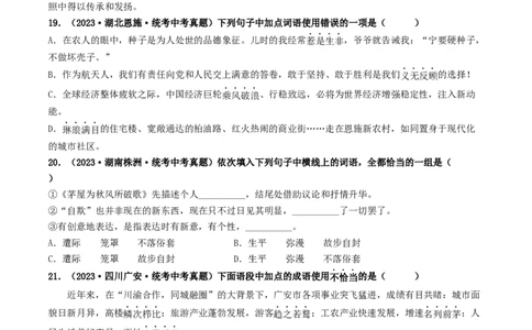 考点2词语的理解与运用（好题冲关）（统编版全国通用）（原卷版）_120中考语文全套复习_中考语文复习总复习_一轮复习资料_完2024年中考语文一轮复习讲义练习（全国通用）