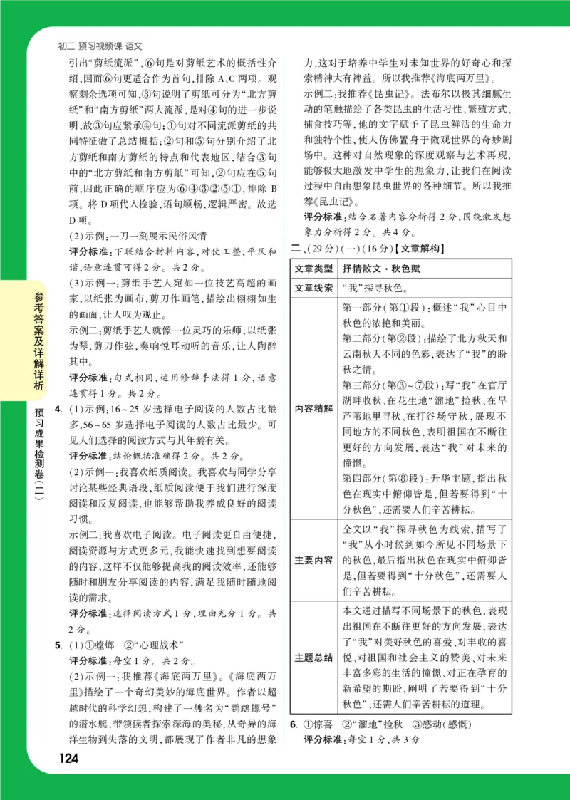 精答预习成果检测卷_2026万唯系列预习复习_2025版《万唯初中预习视频课》789年级上册多版本_2025版万唯初二预习视频课语文人教版上册_视频_预习成果检测卷_答案详解详析_答案详解详析