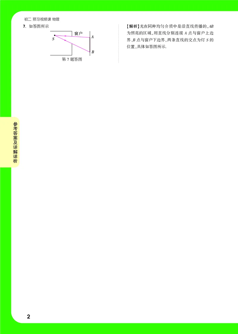 第15天详解详析_2026万唯系列预习复习_2025版《万唯初中预习视频课》789年级上册多版本_2025版万唯初二预习视频课物理人教版上册_视频_第15天_答案详解详析_第15天光的直线传播