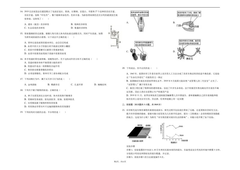 2019年山东省济宁市中考生物试题（Word版，含解析）_中考真题_8.生物中考真题2015-2024年_2019年全国中考生物92份