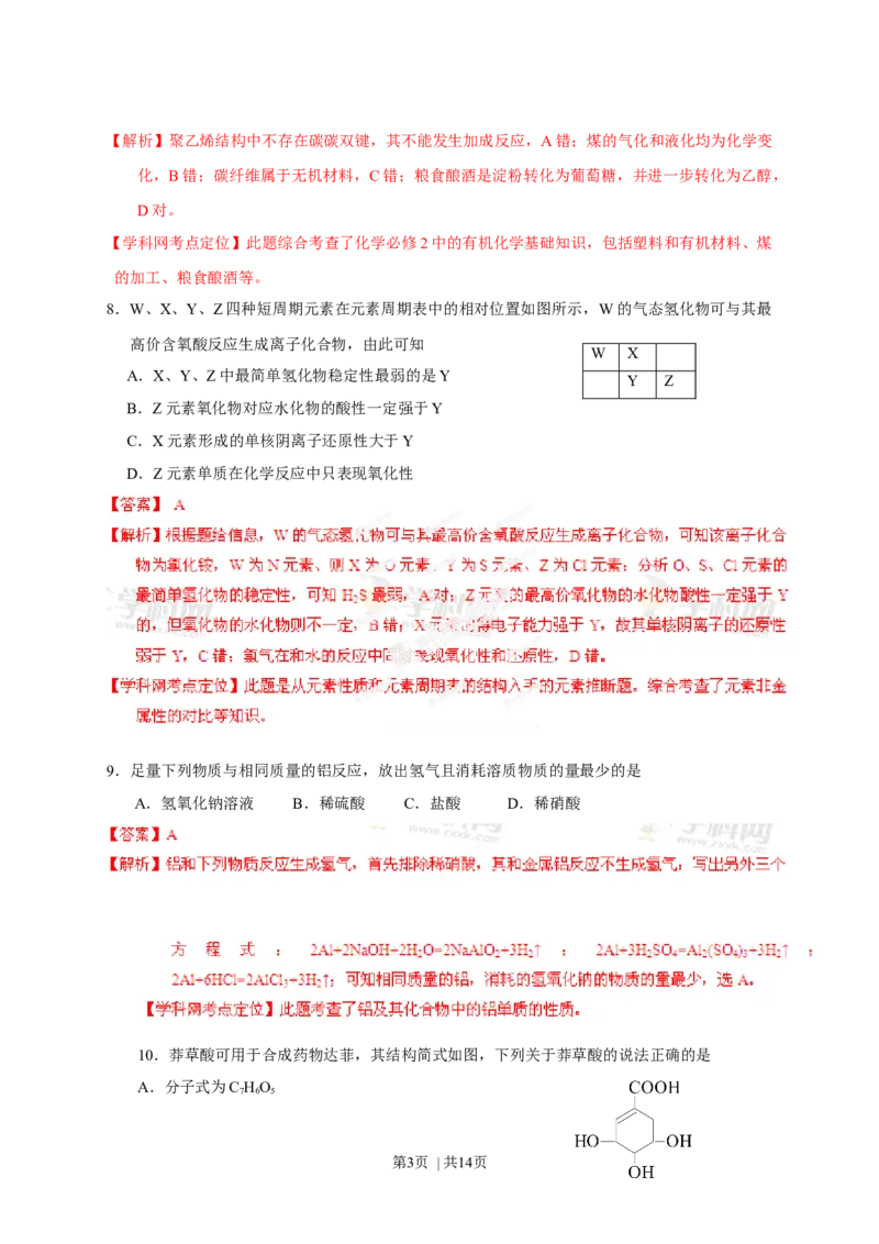 2013年高考化学试卷（山东）（解析卷）_1.高考2025全国各省真题+答案_01.2008-2024全国高考真题（按省份分类）_15.山东_2008-2024&middot;（山东）化学高考真题