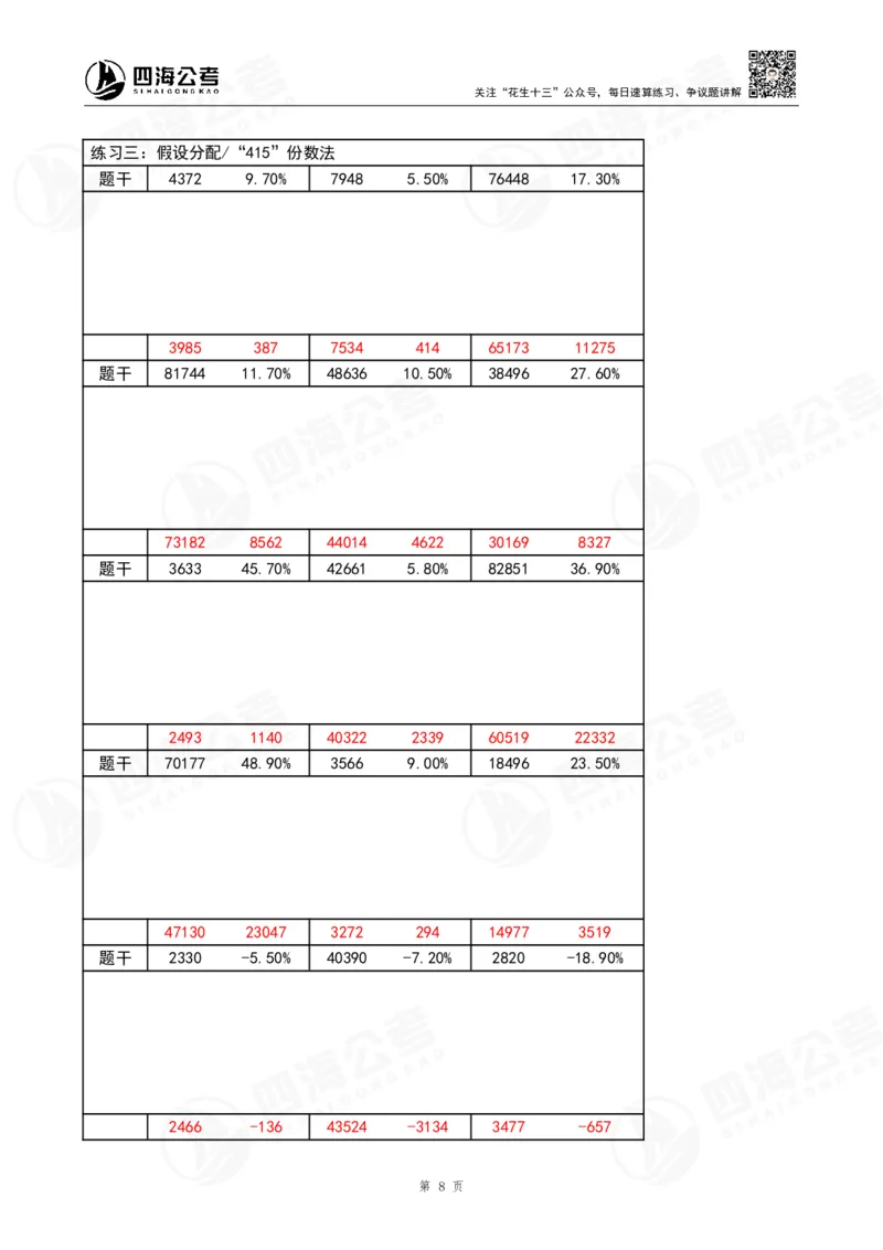 43期速算无过程版答案_2026考公资料_花生十三合集_（96）申论全勤全返、速算训练营、数量刷题营_速算训练营（39期-43期）_43期速算训练营
