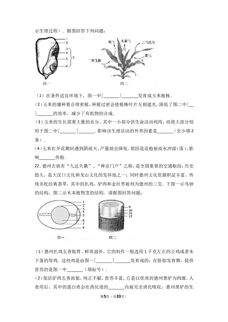 2017年德州市中考生物真题试题(解析版)_中考真题_8.生物中考真题2015-2024年_地区卷_山东省_山东德州生物11-20