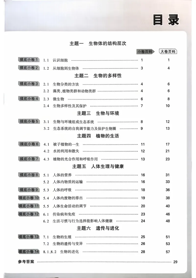 生物_精准摸底小卷_2026万唯系列预习复习_2026版初中《万唯》中考真题分类与新考法（语数外物历道生）_2026万唯中考生物分类与新考法