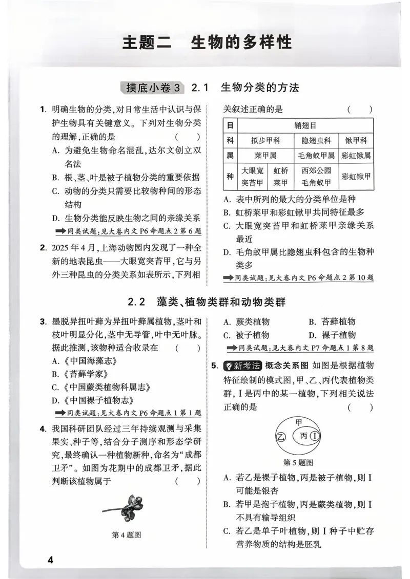 生物_精准摸底小卷_2026万唯系列预习复习_2026版初中《万唯》中考真题分类与新考法（语数外物历道生）_2026万唯中考生物分类与新考法