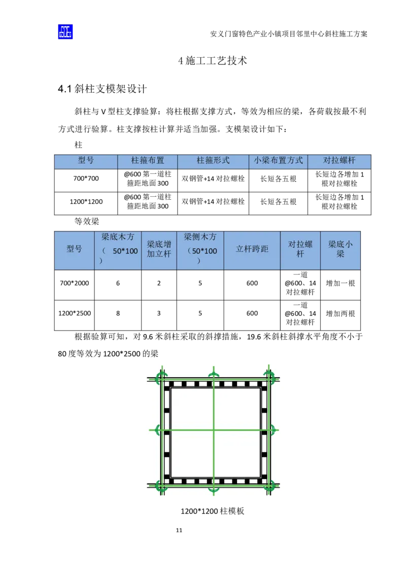 斜柱模板及支撑体系施工方案重新排版_2020年公司级优秀施组方案_方案08安义门窗小镇项目-邻里中心斜柱柱施工方案（含V型柱）