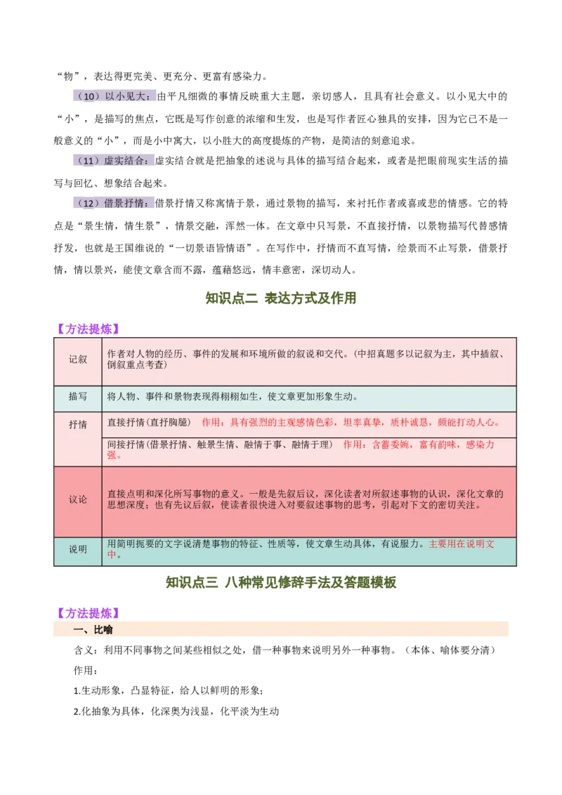 专题21分析写作手法（讲练）（全国通用）（解析版）_120中考语文全套复习_中考语文复习总复习_二轮复习资料_完2024年中考语文二轮复习课件+讲义+练习（全国通用）