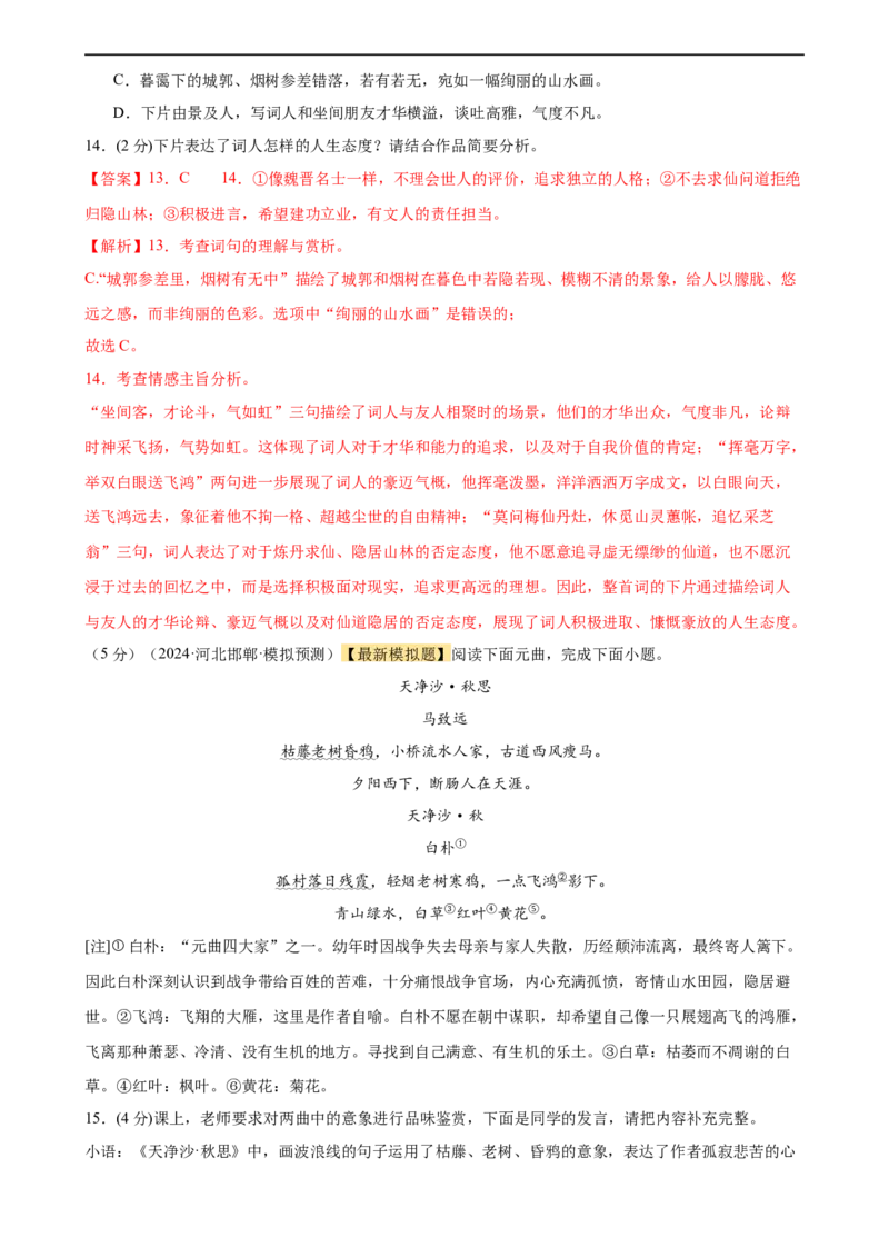 专题17诗歌鉴赏（两大题型、考点全覆盖）（测试）（解析版）_120中考语文全套复习_中考语文复习总复习_二轮复习资料_完2024年中考语文二轮复习课件+讲义+练习（全国通用）