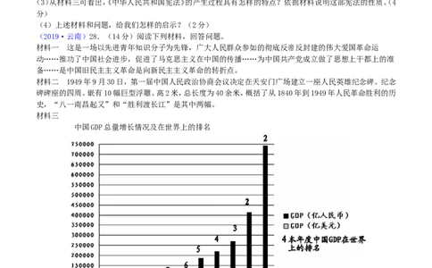 2019年云南中考历史真题及答案_中考真题_6.历史中考真题2015-2024年_地区卷_云南历史14-21（云南省统一试卷）