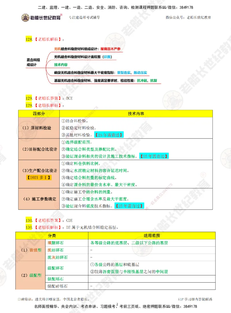 03老船长一建公路&mdash;&mdash;点题强化直播03-答案_2026年一级建造师_2026年一建公路_2025年一建公路SVIP_04-冲刺串讲✿考点强化✿小灶集训_21-公路《点题强化班》老船长JQ推荐_讲义