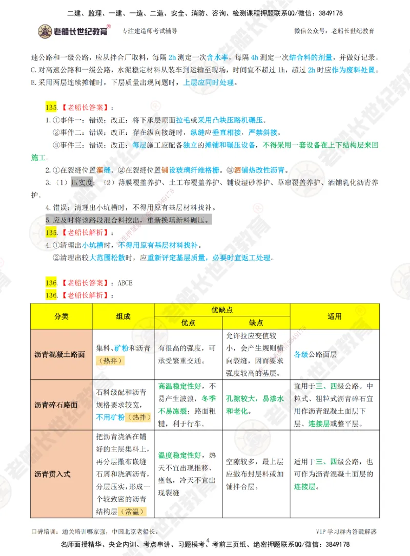 03老船长一建公路&mdash;&mdash;点题强化直播03-答案_2026年一级建造师_2026年一建公路_2025年一建公路SVIP_04-冲刺串讲✿考点强化✿小灶集训_21-公路《点题强化班》老船长JQ推荐_讲义