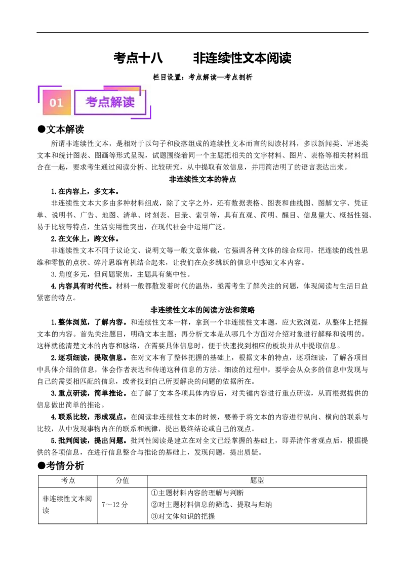 考点18非连续性文本阅读（重难讲义）（解析版）_120中考语文全套复习_中考语文复习总复习_一轮复习资料_完2024年中考语文一轮复习讲义练习（全国通用）_第二部分：帮阅读