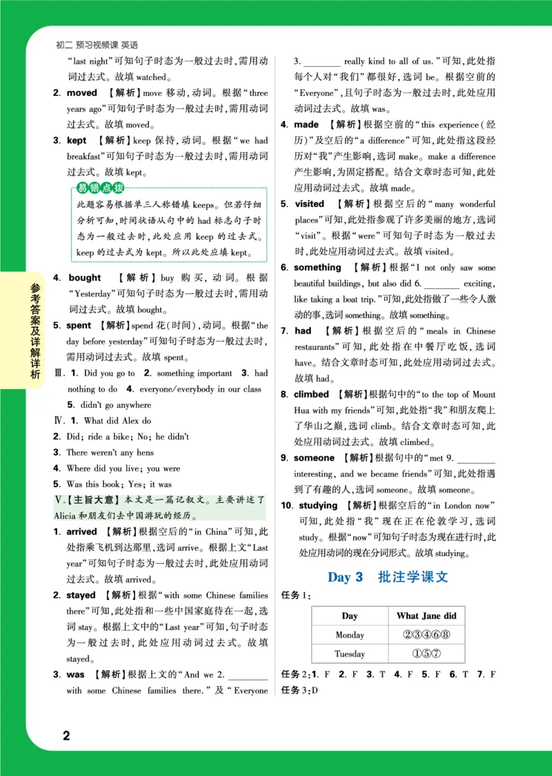 Day2答案详解详析_2026万唯系列预习复习_2025版《万唯初中预习视频课》789年级上册多版本_2025版万唯初二预习视频课英语人教版上册_视频_Day2_答案详解详析_Day2答案详解详析