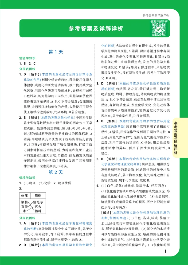 第1天_2026万唯系列预习复习_2025版《万唯初中预习视频课》789年级上册多版本_2025版万唯初三预习视频课化学人教版上册_2025版万唯初三预习视频课化学人教版上册_视频_第1天_答案详解详析