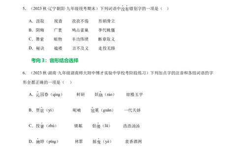 第01讲巧辨字音字形（练习）（原卷版）_120中考语文全套复习_中考语文复习总复习_一轮复习资料_完2024年中考语文一轮复习课件+讲义+练习（全国通用）_配套练习（原卷版+解析版）