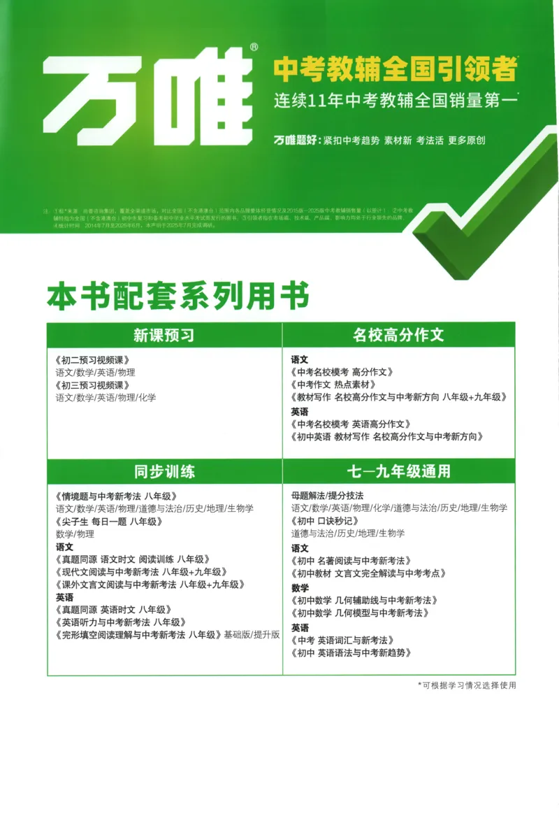 每周重点预习单_2026万唯系列预习复习_2026版初中《万唯周末检测小卷》8年级上册（语数外）_2025秋万唯周末小测卷英语人教版8年级上册