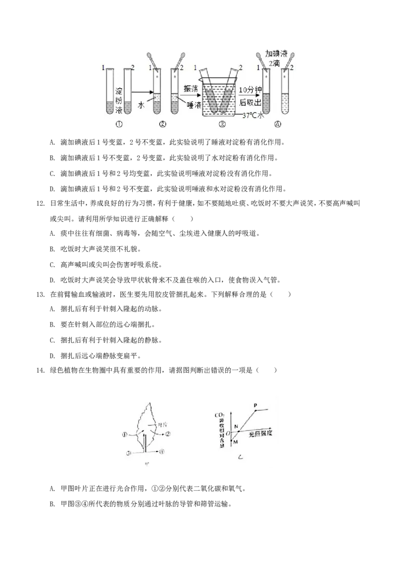 2019年湖南省娄底市中考生物试题及答案解析_中考真题_8.生物中考真题2015-2024年_地区卷_湖南省_湖南娄底生物18-22