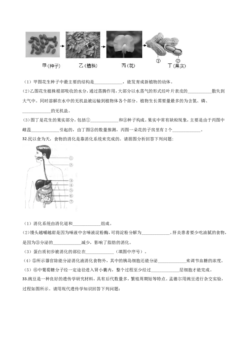 2018年广西省柳州市中考生物试题（空白卷）_中考真题_8.生物中考真题2015-2024年_地区卷_广西省_柳州生物2016-2020