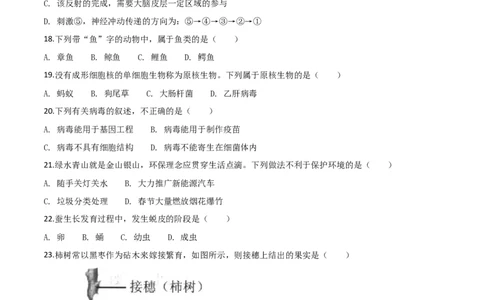 2018年广西省柳州市中考生物试题（空白卷）_中考真题_8.生物中考真题2015-2024年_地区卷_广西省_柳州生物2016-2020