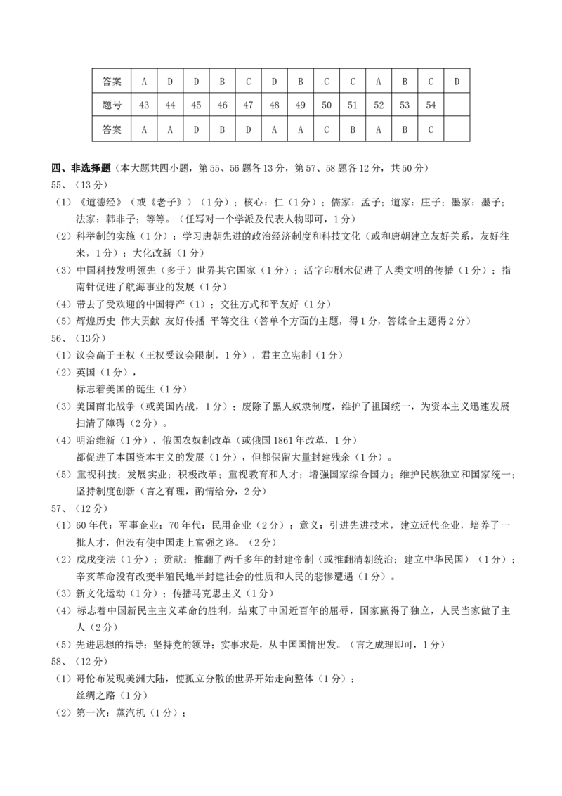 2017年湖南省娄底市中考历史真题及答案_中考真题_6.历史中考真题2015-2024年_地区卷_湖南省_娄底历史16-22缺20