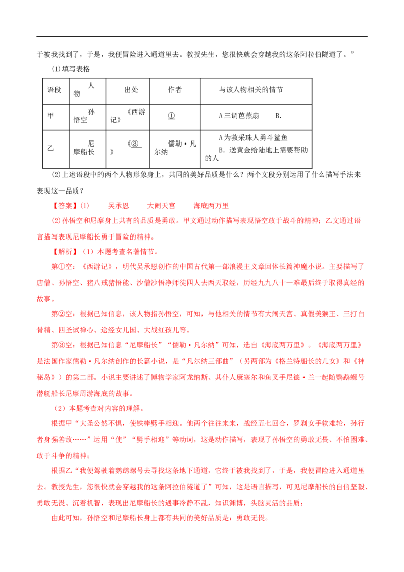 专题13中考名著试题精选60题（一）（解析版）_120中考语文全套复习_中考语文复习总复习_专项复习资料_完2024年中考语文名著阅读知识知识梳理+真题练习_答案解析版