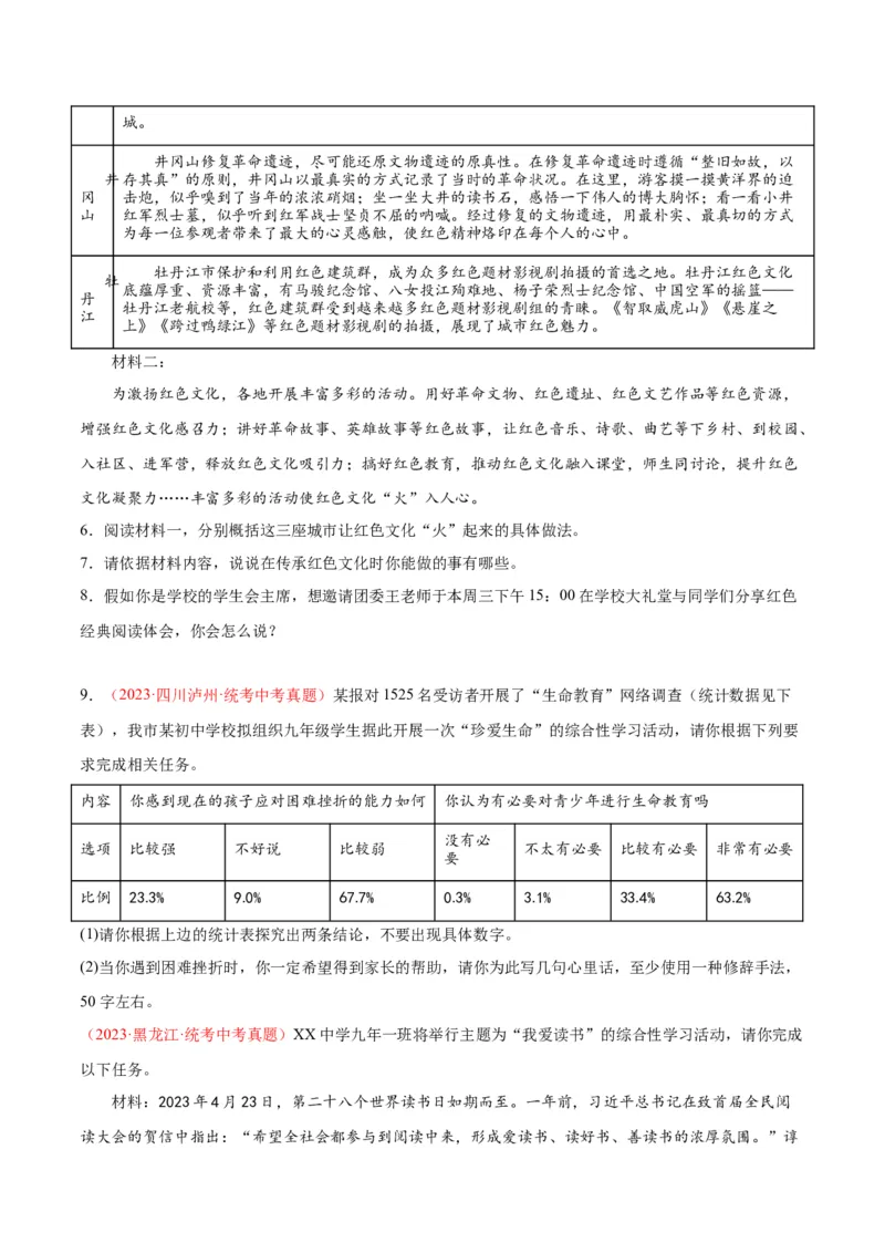 专题04语言表达+综合性学习（第02期）（原卷版）_120中考语文全套复习_中考语文复习总复习_专项复习资料_完2023年中考语文真题分项汇编（全国通用）_第02期