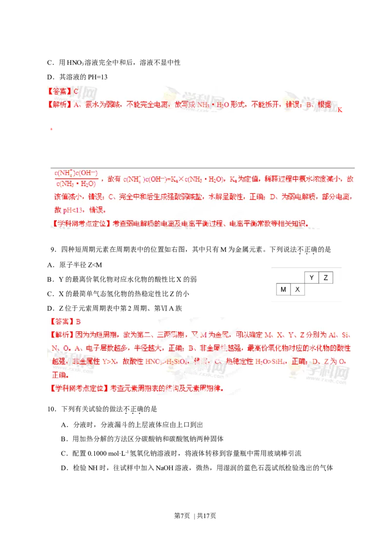 2013年高考化学试卷（福建）（解析卷）_1.高考2025全国各省真题+答案_01.2008-2024全国高考真题（按省份分类）_24.福建_2012-2024&middot;（福建）化学高考真题