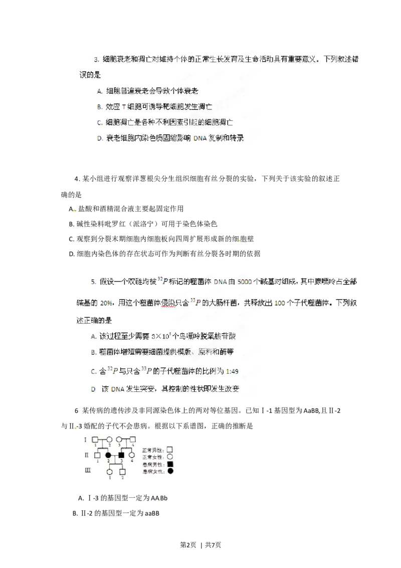 2012年高考生物试卷（山东）（空白卷）_1.高考2025全国各省真题+答案_01.2008-2024全国高考真题（按省份分类）_15.山东_2008-2024&middot;（山东）生物高考真题
