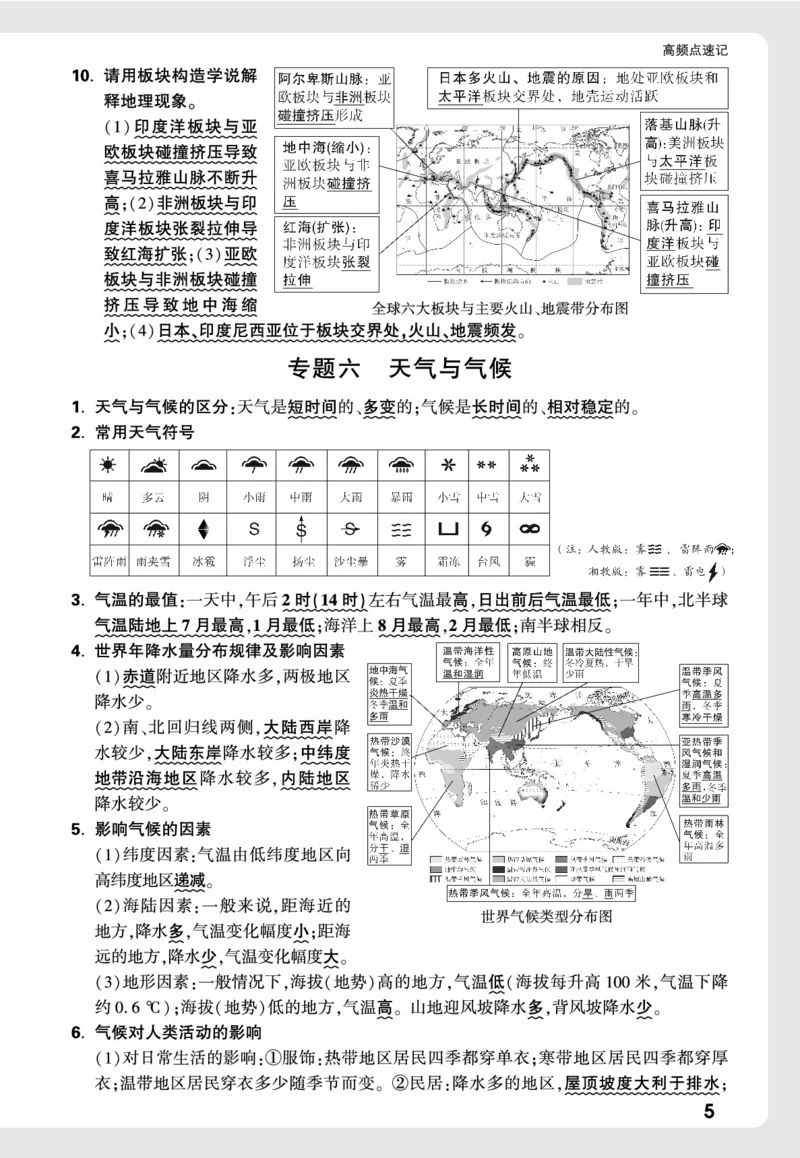地理_高频点速记_2026万唯系列预习复习_2026版初中《万唯中考真题》分类与新考法（化学地理）_地理