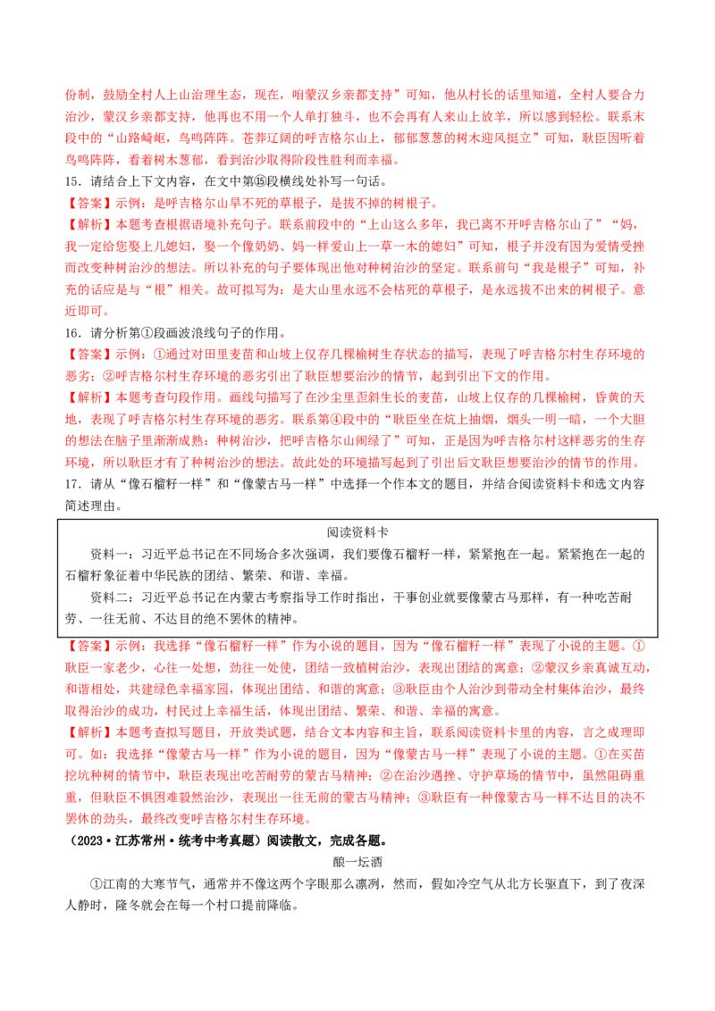 考点13小说阅读（好题冲关&middot;真题演练）（解析版）_120中考语文全套复习_中考语文复习总复习_一轮复习资料_完2024年中考语文一轮复习讲义练习（全国通用）_第二部分：帮阅读
