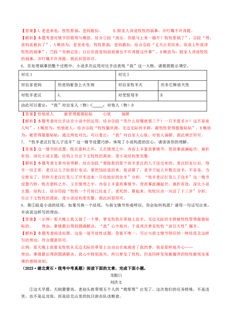 考点13小说阅读（好题冲关&middot;真题演练）（解析版）_120中考语文全套复习_中考语文复习总复习_一轮复习资料_完2024年中考语文一轮复习讲义练习（全国通用）_第二部分：帮阅读