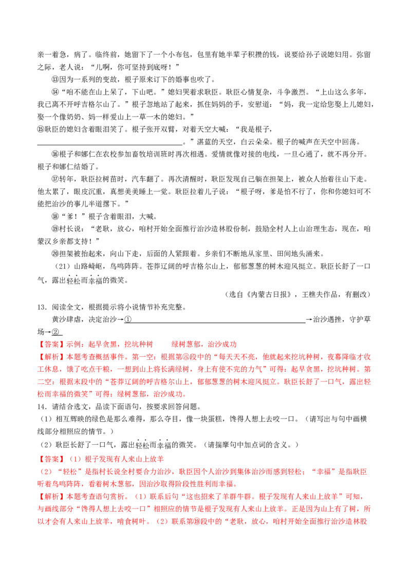 考点13小说阅读（好题冲关&middot;真题演练）（解析版）_120中考语文全套复习_中考语文复习总复习_一轮复习资料_完2024年中考语文一轮复习讲义练习（全国通用）_第二部分：帮阅读