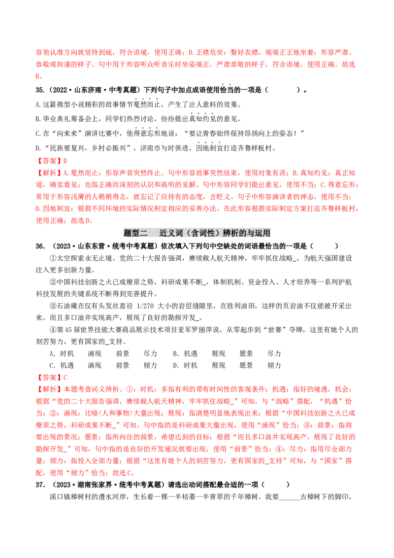 考点2词语的理解与运用（好题冲关）（统编版全国通用）（解析版）_120中考语文全套复习_中考语文复习总复习_一轮复习资料_完2024年中考语文一轮复习讲义练习（全国通用）