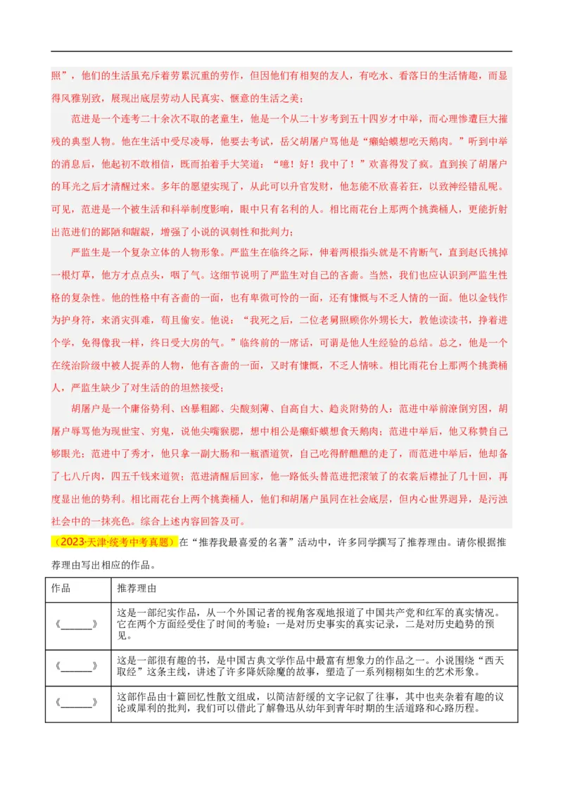 第7关：名著鉴赏（解析版）_120中考语文全套复习_中考语文复习总复习_一轮复习资料_完2024年中考语文一轮复习讲义+练习（全国通用）_配套题型专练（原卷版+解析版）_答案解析版