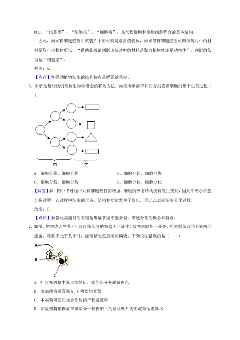 2019年四川省广安市中考生物试题（WORD版，含解析）_中考真题_8.生物中考真题2015-2024年_2019年全国中考生物92份