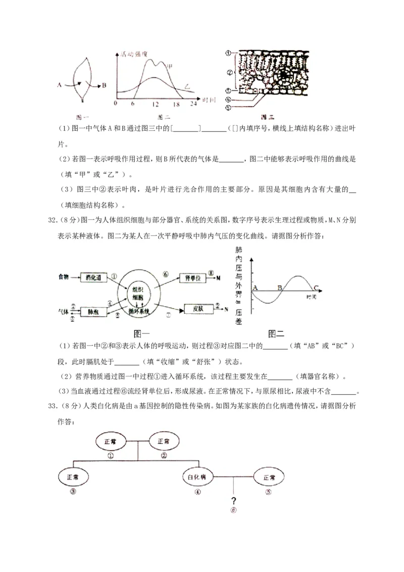 2019年四川省广安市中考生物试题（WORD版，含解析）_中考真题_8.生物中考真题2015-2024年_2019年全国中考生物92份