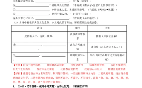 考点8古诗文默写（好题冲关）（解析版）_120中考语文全套复习_中考语文复习总复习_一轮复习资料_完2024年中考语文一轮复习讲义练习（全国通用）_第一部分：帮基础