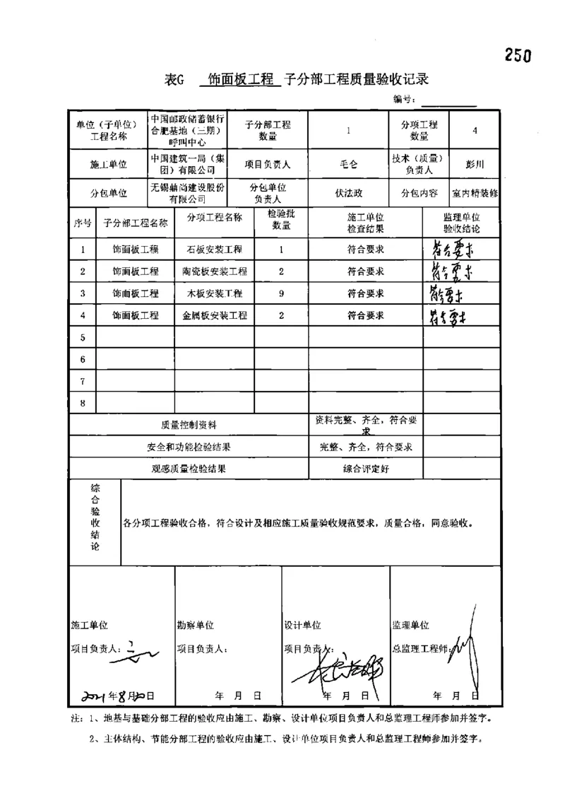呼叫中心-分部子分部验收记录_2021-2023年优秀施组方案_施工组织设计_施组18-中国邮政储蓄银行合肥基地（三期）施工组织设计_3-单位工程、分部工程验收记录